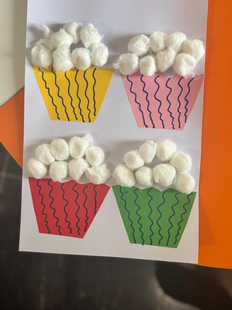 Children's craft artwork displayed after an activity